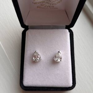 White Gold and White Zircon Pear Shaped Earrings